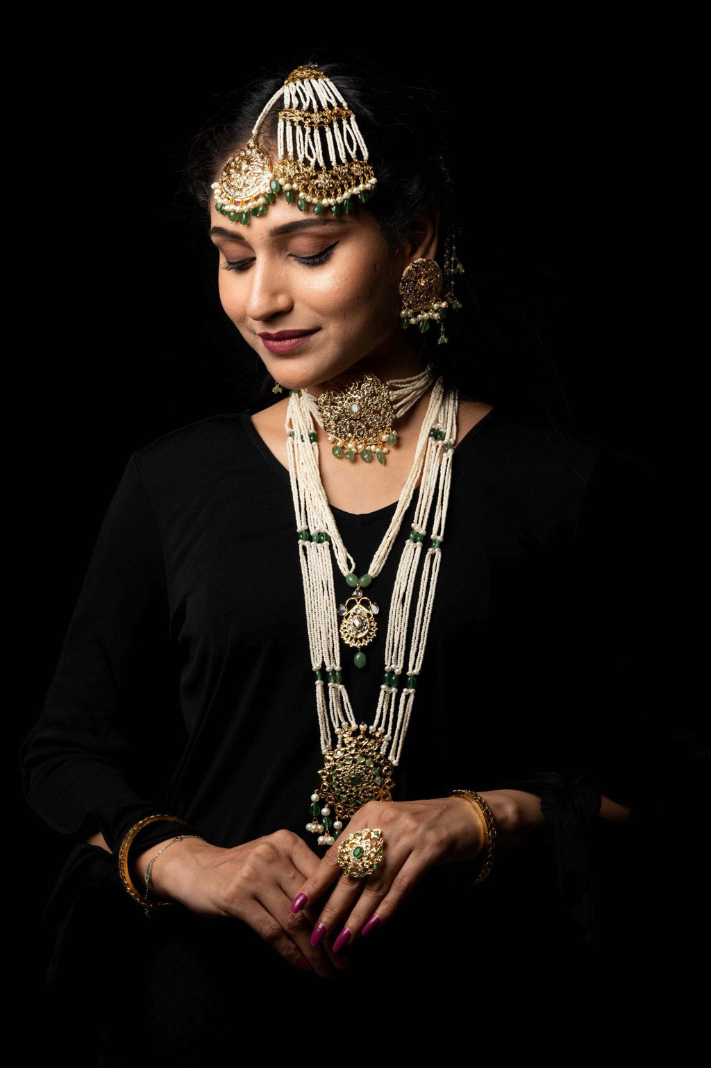 Aiza Bridal Set in Real Pearls n Real Emerald