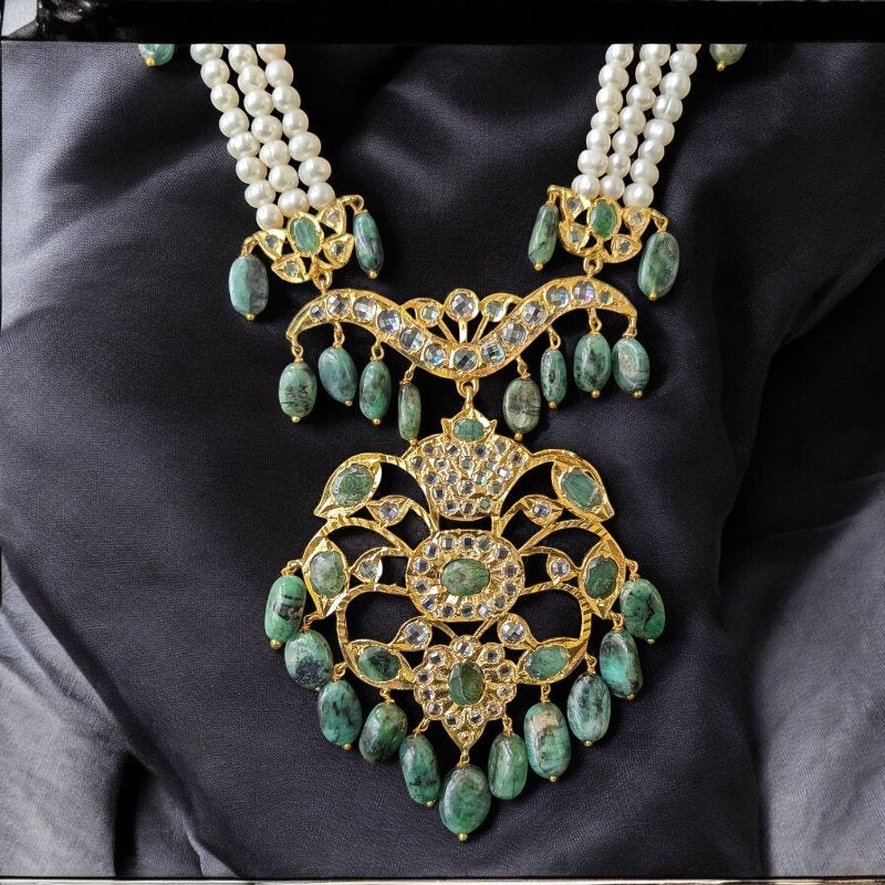 Asif Jahi Haar in Real emerald and Real Pearls