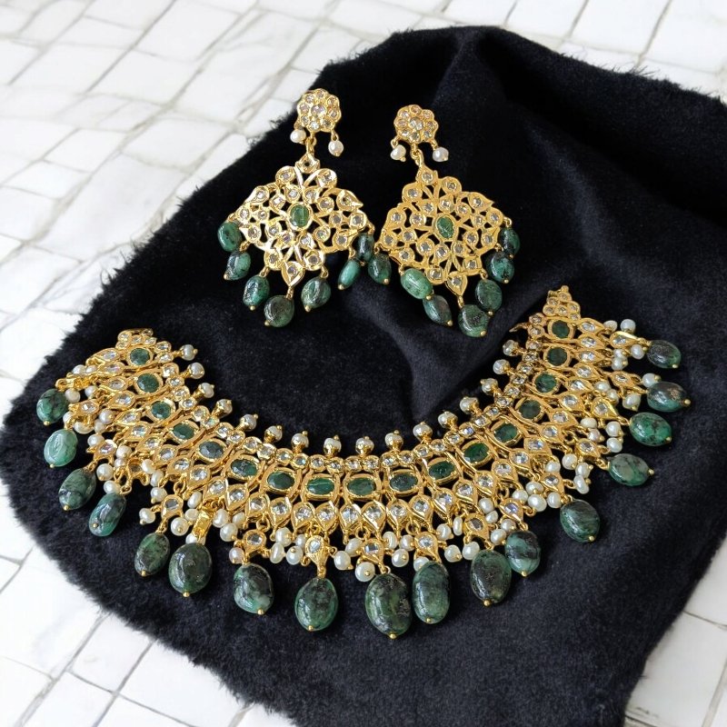 Ayah Bridal Set in Real Emerald and Pearls