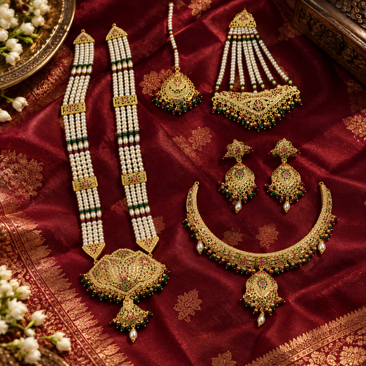 Nudrat Jadau Bridal Jewellery Set In Multi Pearls
