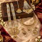 Nudrat Jadau Bridal Jewellery Set In Navratan Pearls