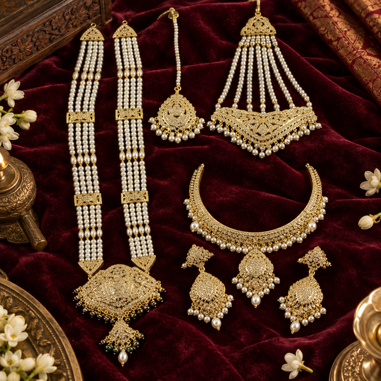 Nudrat Jadau Bridal Jewellery Set In Pearls