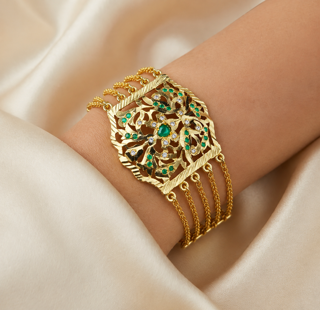 Royal Emerald Jadau Hand Bracelet