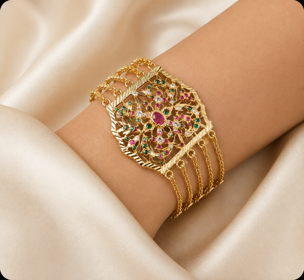 Royal Ruby-Emerald Jadau Hand Bracelet