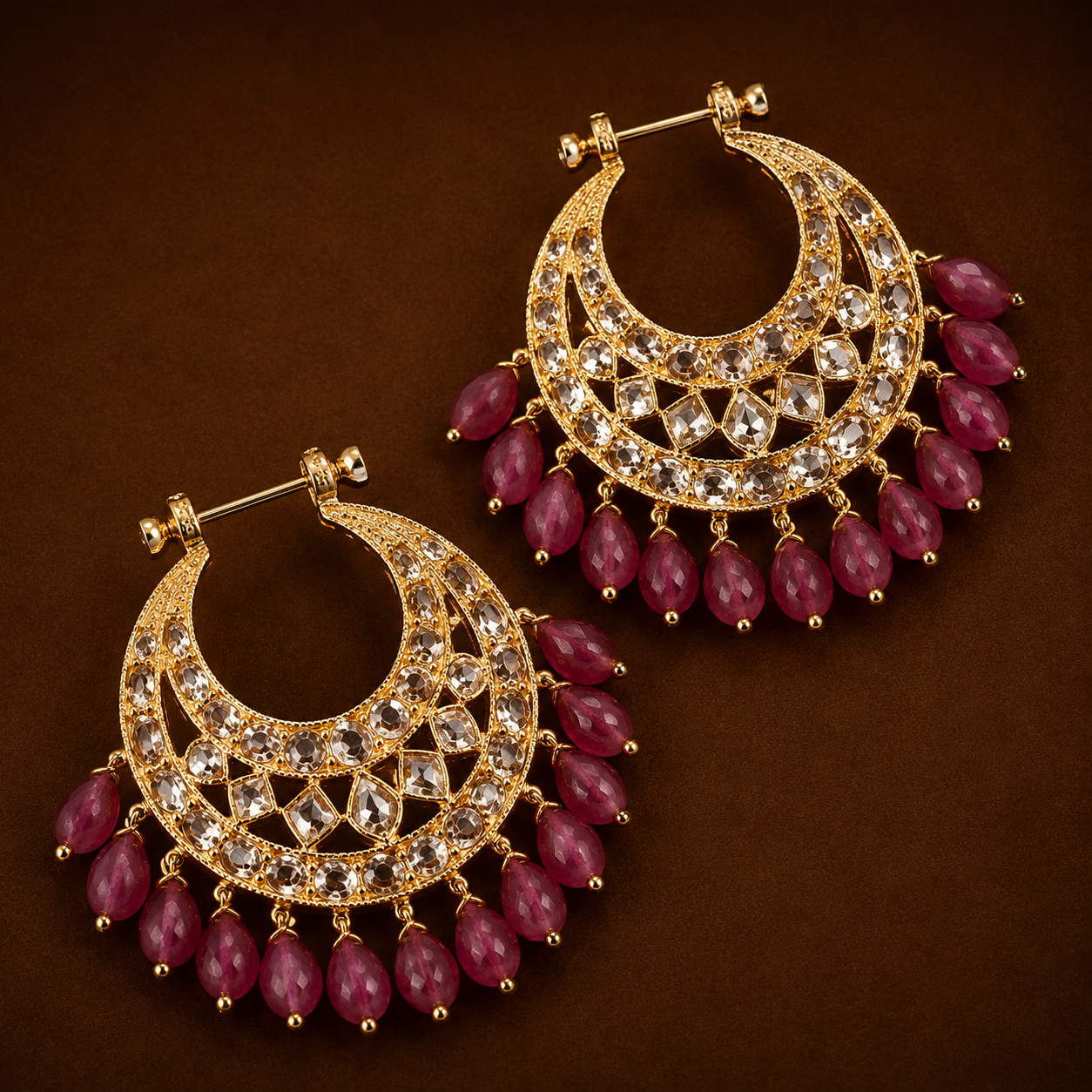 Sia Screw Chandbali In Antique Pink Real Ruby