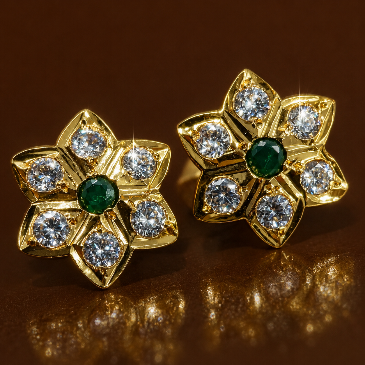 Tara Studs in Real Stone (Emerald)