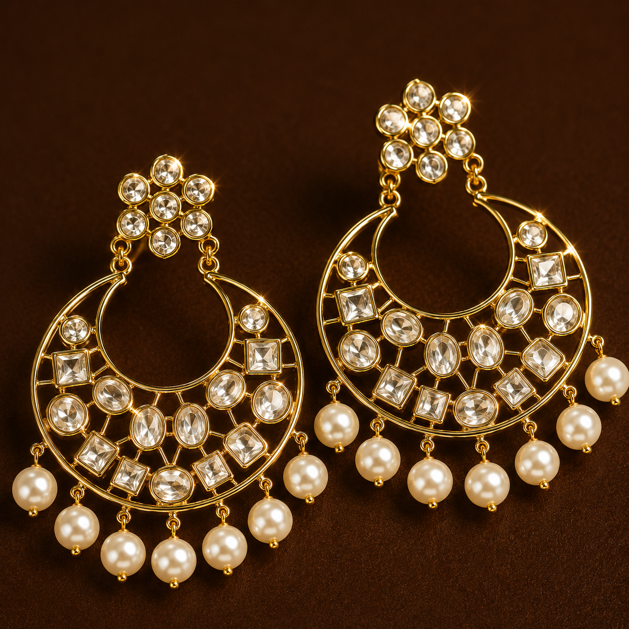 Yara Chandbali in Victorian Polki Real Pearls