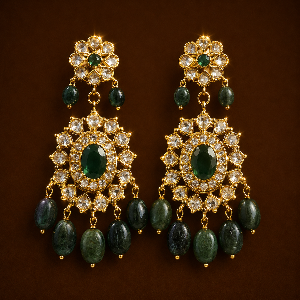 Hayat Earrings in Real Emerald & Moissanite