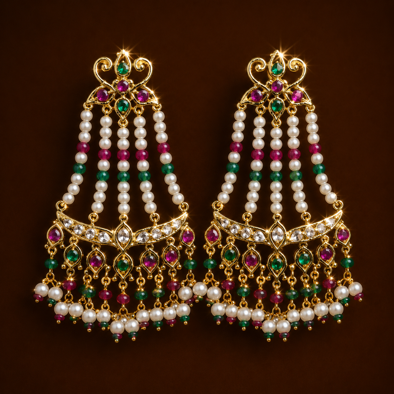 Mayel Jhumar Earrings (ruby & emerald)