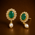 Damini Studs In Real pearls (Emerald)