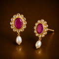 Damini Studs In Real pearls (Ruby)