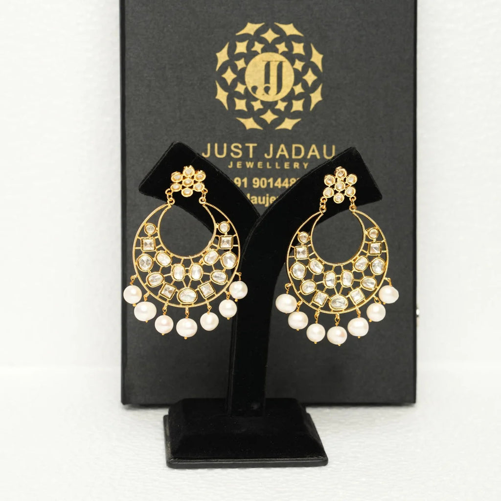 Yara Chandbali in Victorian Polki Real Pearls