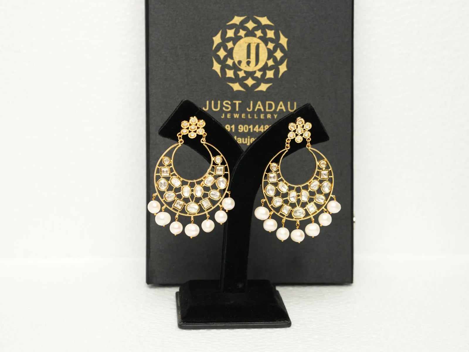 Yara Chandbali in Victorian Polki Real Pearls