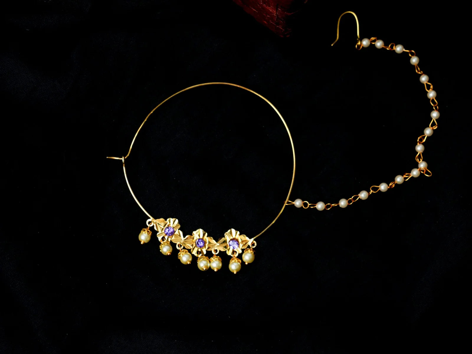 Buy Nizami Nath Online | 22K Gold Plated Traditional Jadau Nath – Royal & Elegant