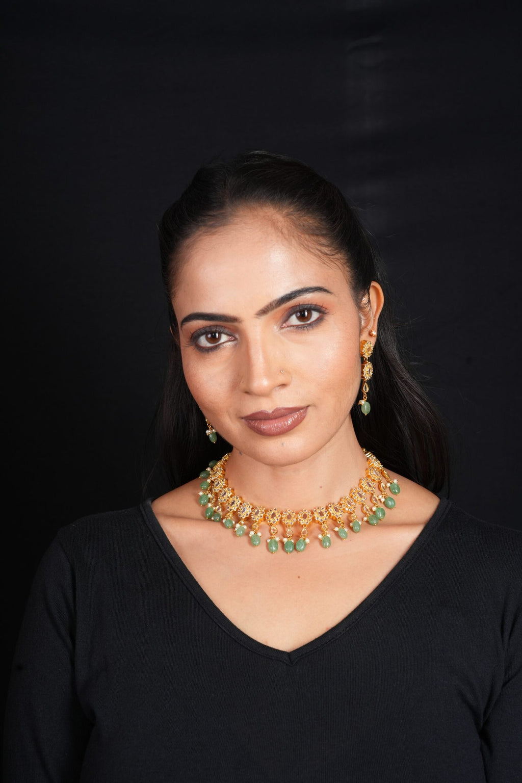 Tanima Necklace set in Real emerald / Real ruby