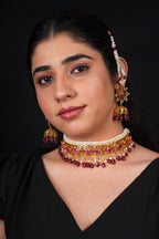 Hyderabadi Choker Set in Real Ruby and Real Pearls