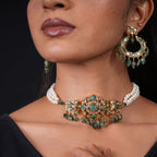 Dua Choker Set in Real  Emerald and Real Pearls