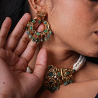 Dua Choker Set in Real  Emerald and Real Pearls