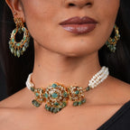 Dua Choker Set in Real  Emerald and Real Pearls