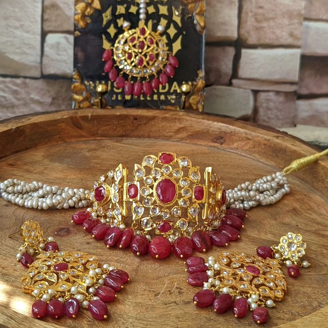 Emaan Bridal  Set in Real Ruby and Antique Pearl