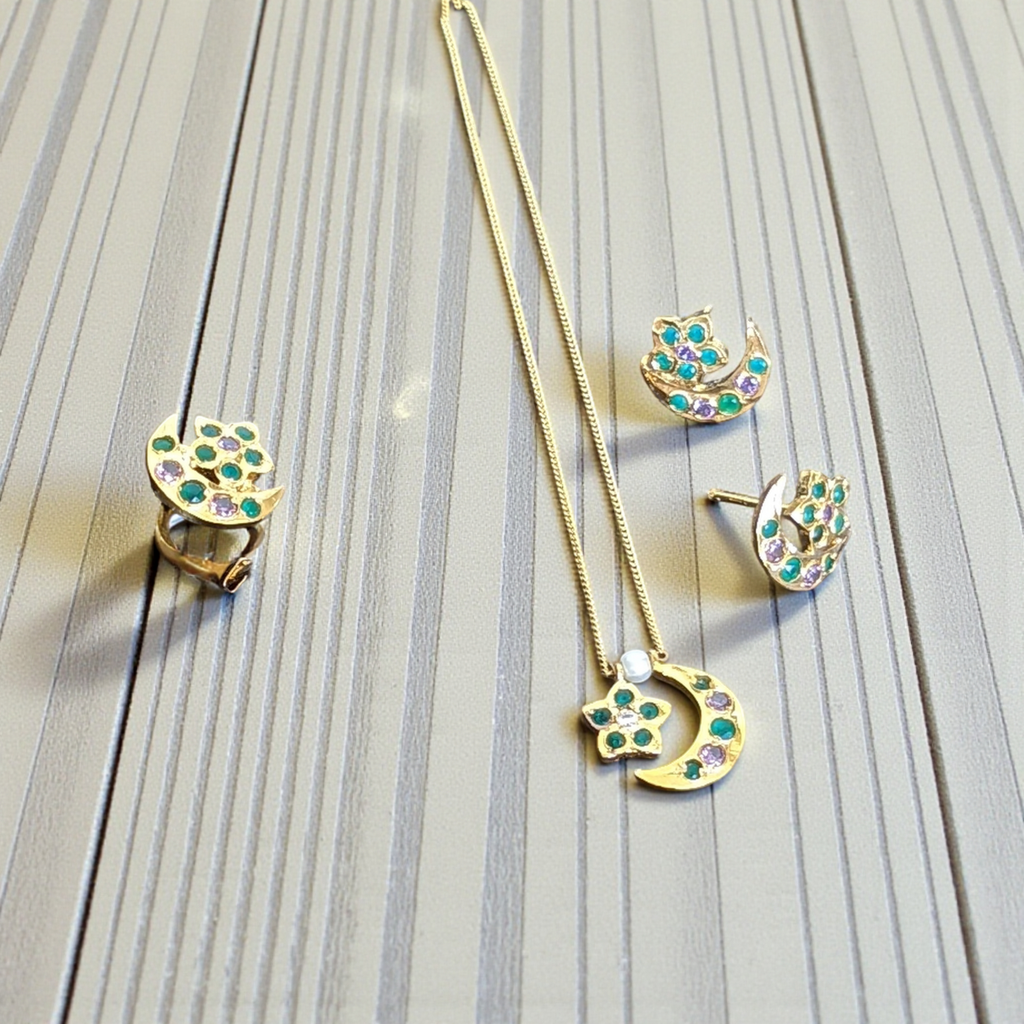 Chand Tara Pendant Set with finger ring multi