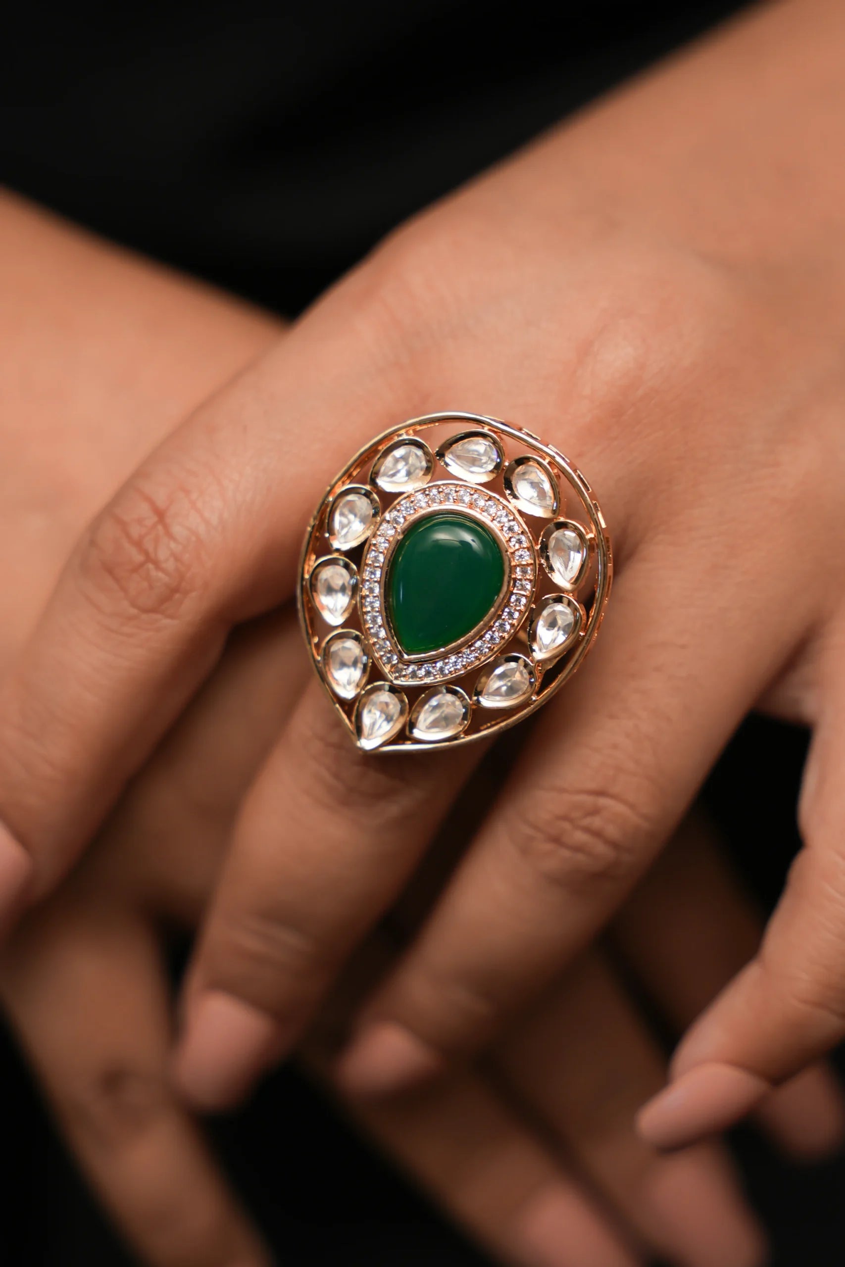 Farhana Real Kundan Finger Ring