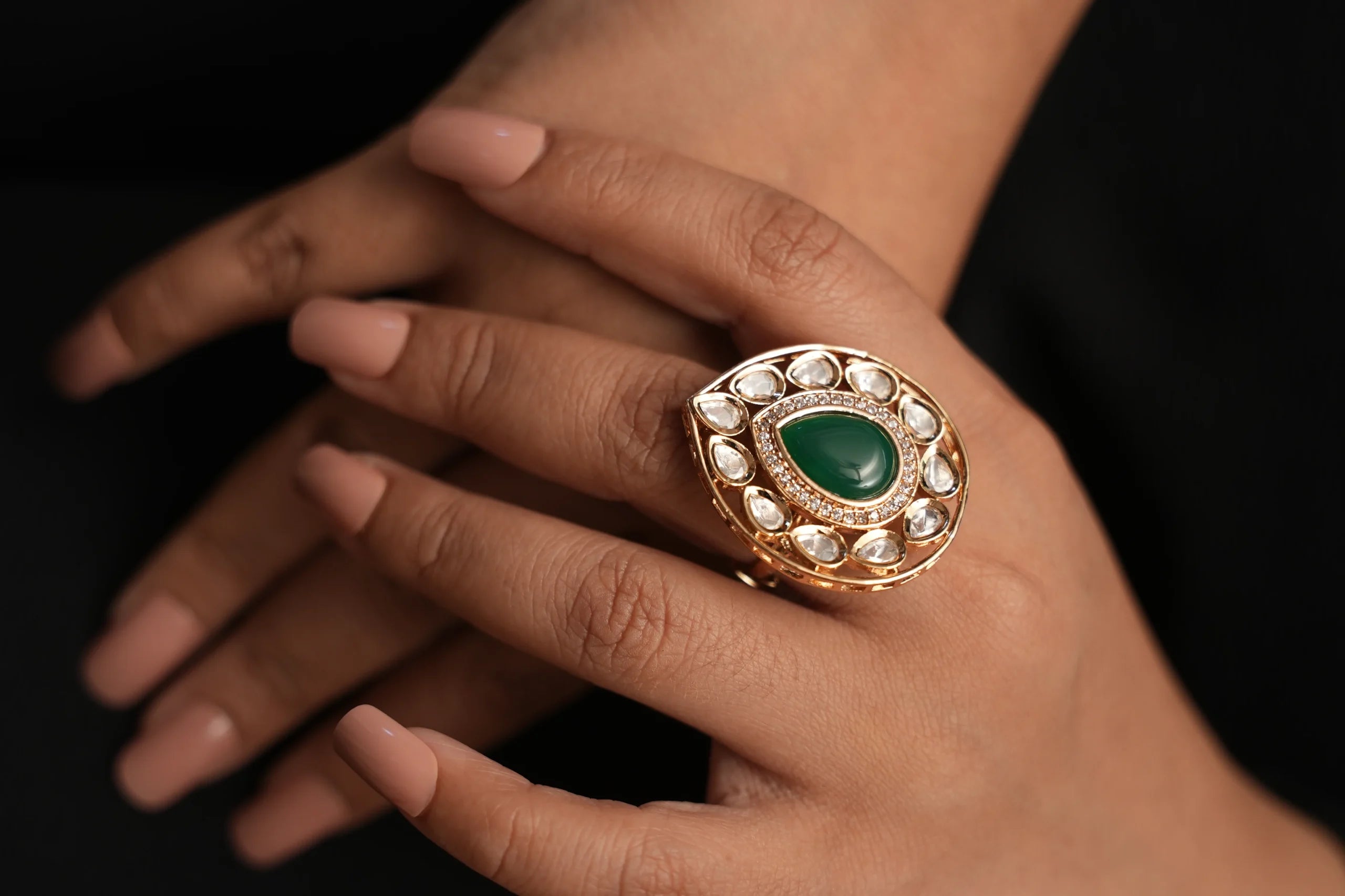 Farhana Real Kundan Finger Ring