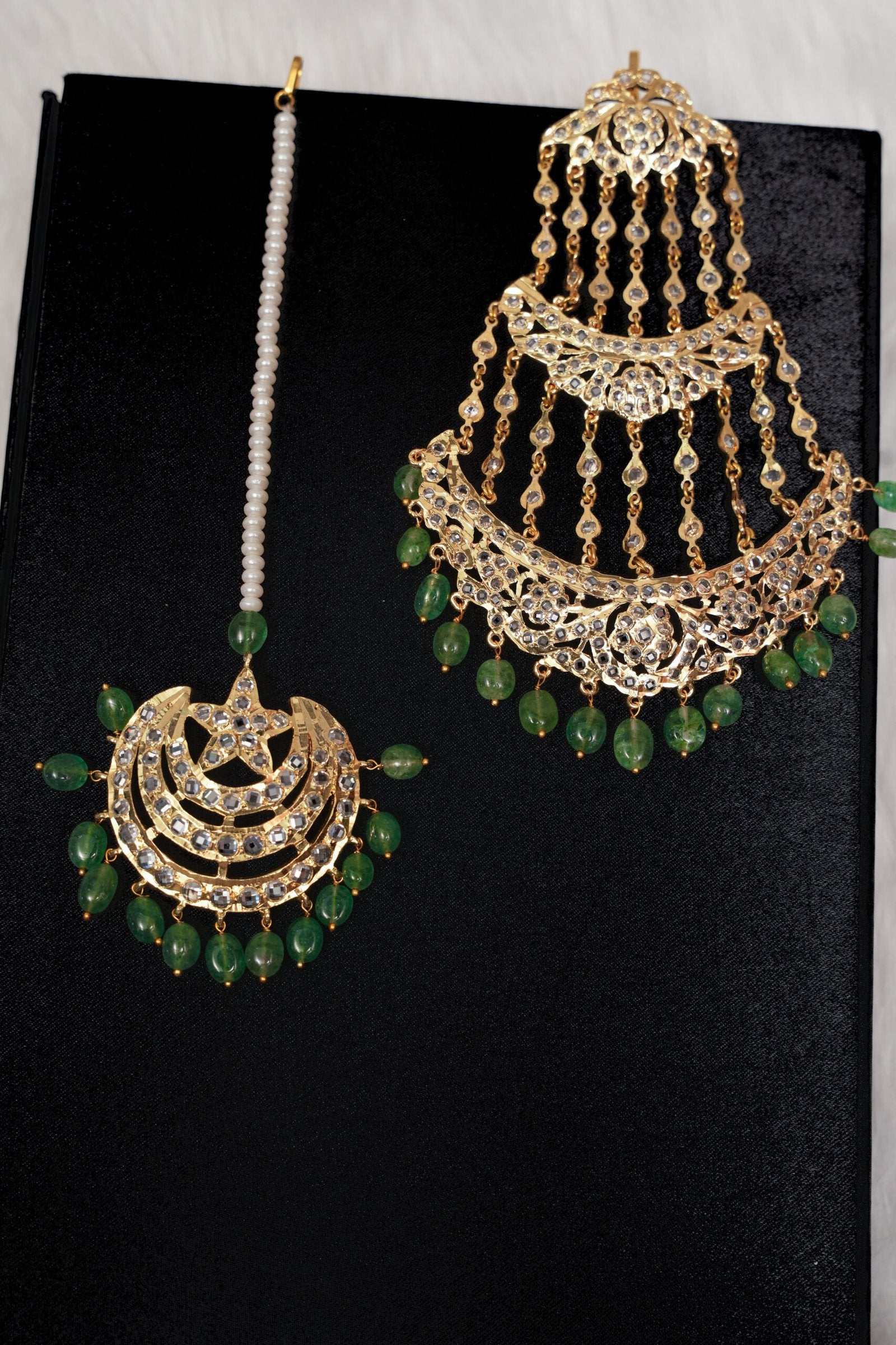 Freya Jhumar-Tika Set in Real Emerald