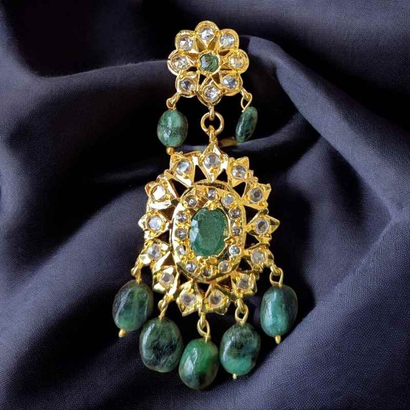 Hayat Earrings in Real Emerald & Moissanite