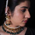 Hyderabadi Choker Set In Real Emerald