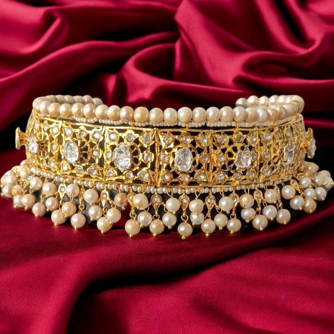 Hyderabadi Choker Set in Mossinite and real pearls