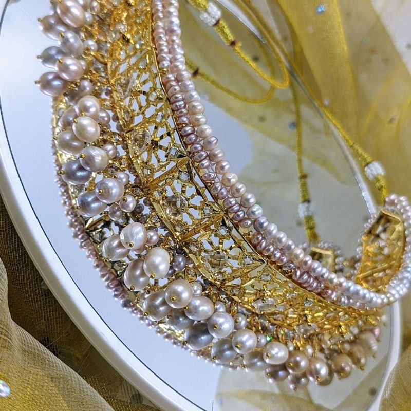 Hyderabadi Choker Set in antique Real Pearls