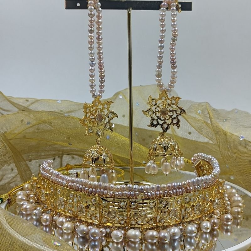 Hyderabadi Choker Set in antique Real Pearls