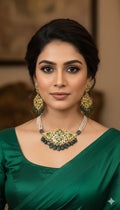 Minha Chokar in Real Emerald and antique nude pink Real Pearls