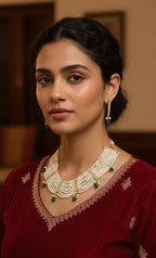 Shaiza Necklace set in Real Emerald and natural raw real pearls