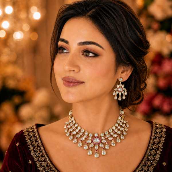 Jaanvi Necklace Set in Real Kundan