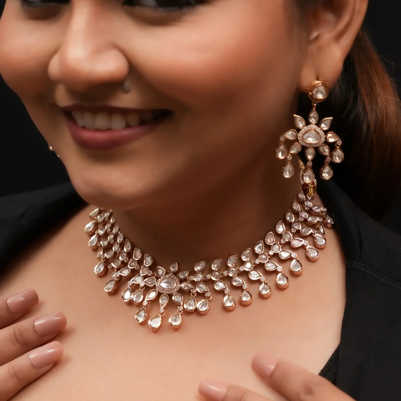 Jaanvi Necklace Set in Real Kundan