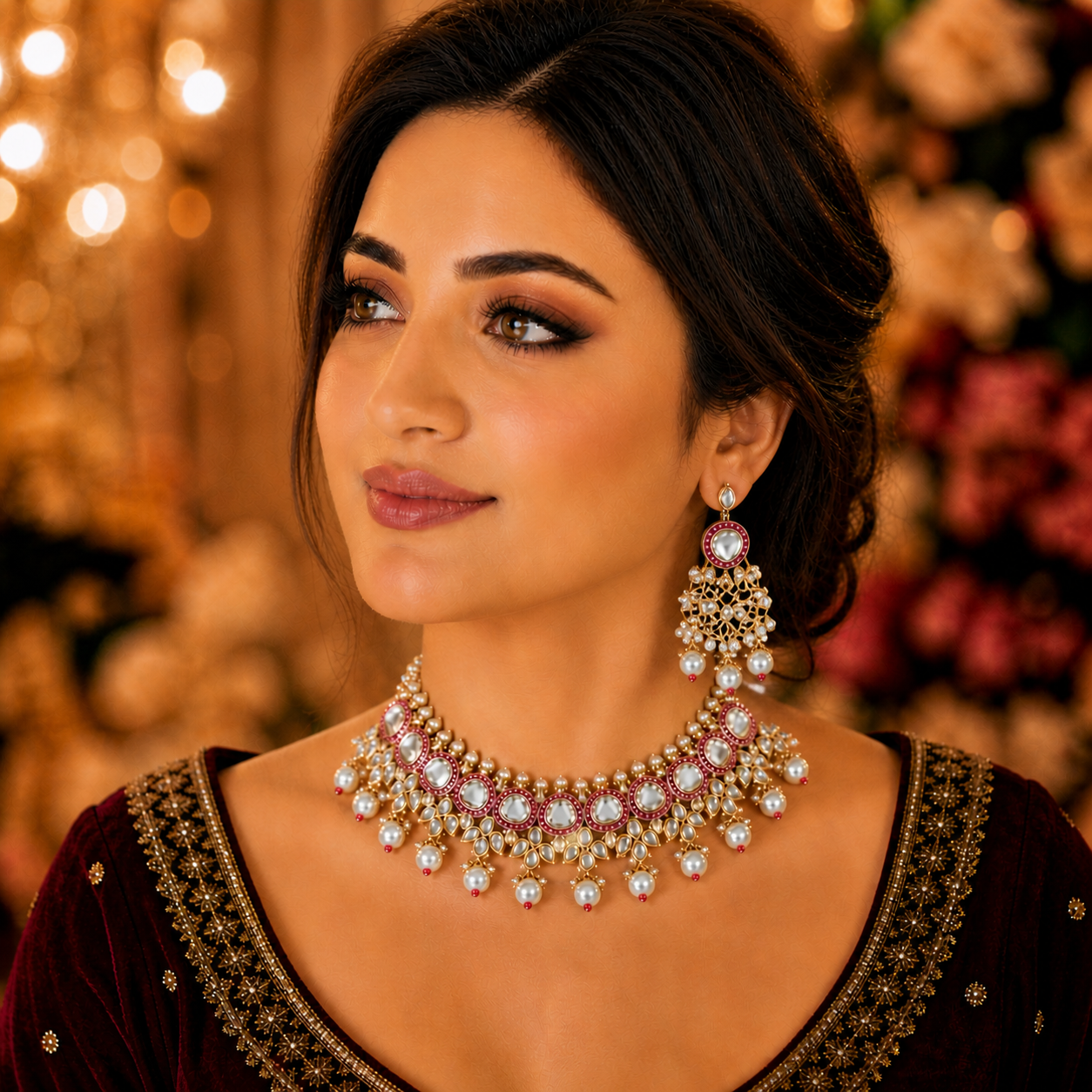 Maryam Necklace Set in Real Kundan