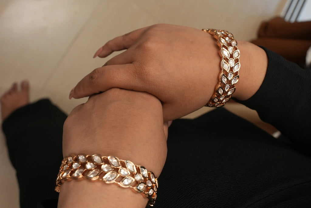 Maya Gold Plated Bangles with Real Kundans