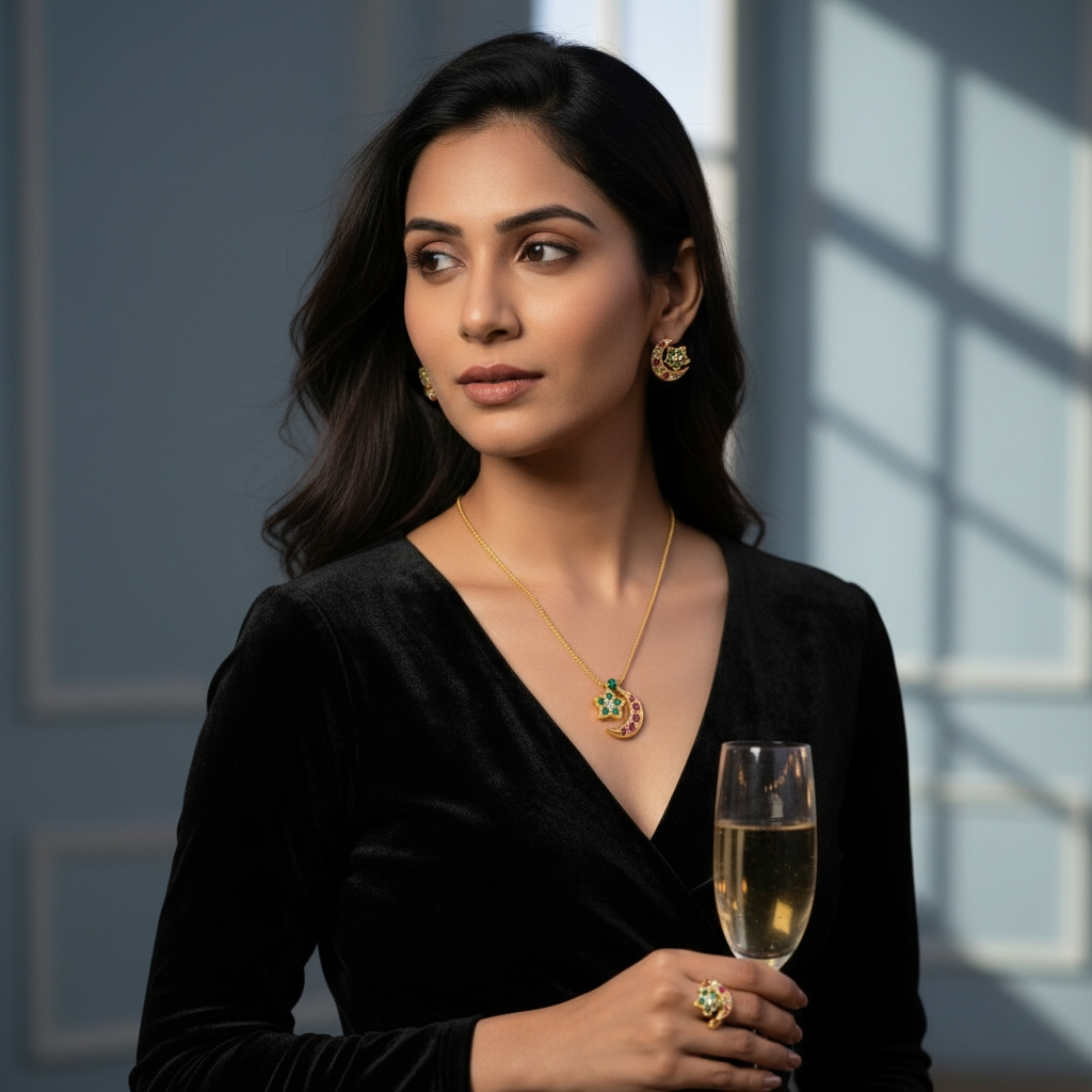 Chand Tara Pendant Set with finger ring