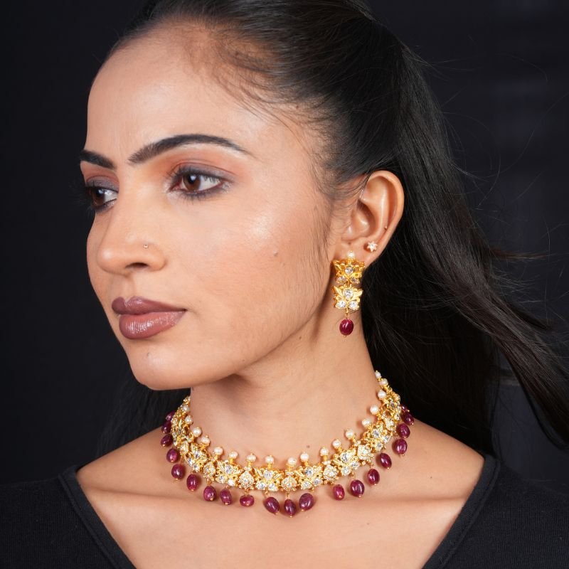 Nisha Necklace Set in Real Ruby