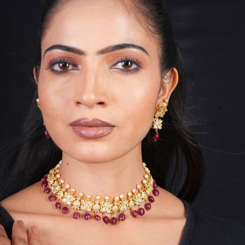 Nisha Necklace Set in Real Ruby