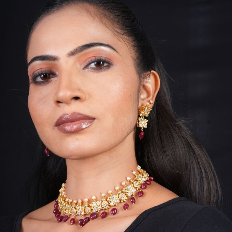 Nisha Necklace Set in Real Ruby