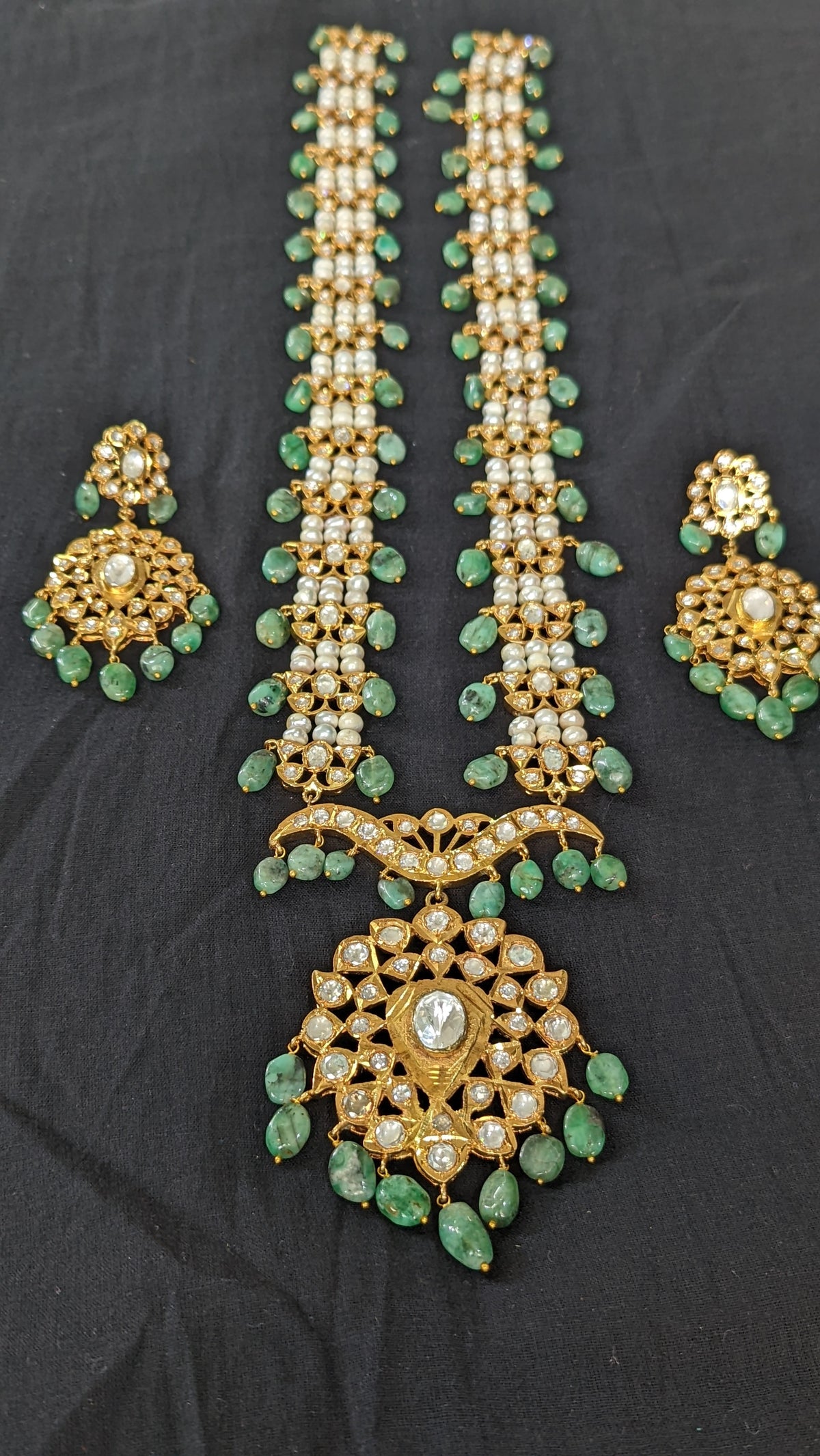 Asif Jahi Haar  in Moissenite, Real Emerald and Real Pearls