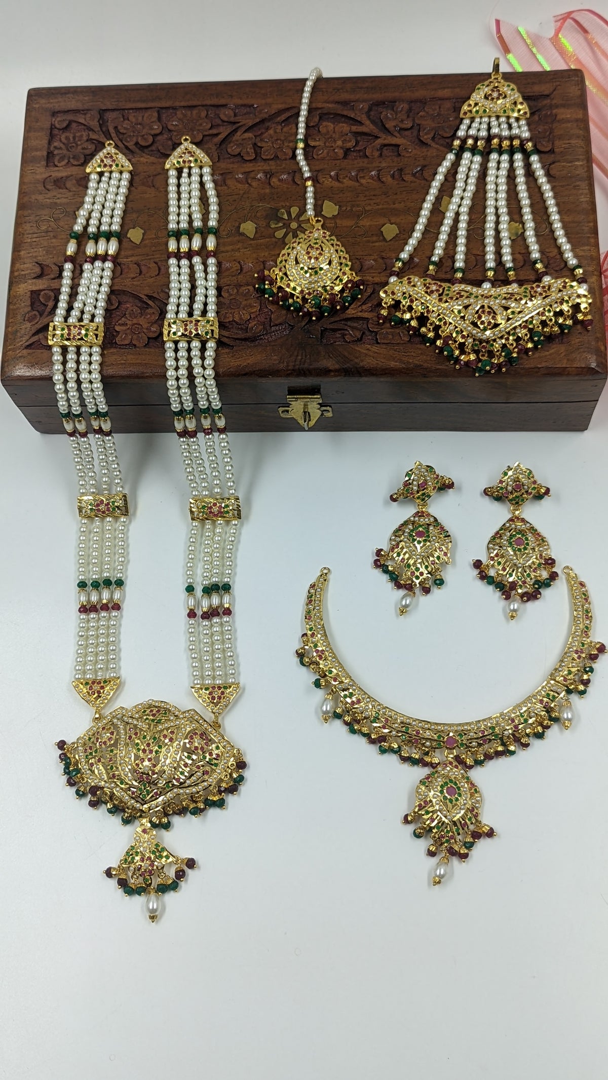 Nudrat Jadau Bridal Jewellery Set In Multi Pearls