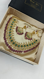 Tazkiya Real Ruby, Real Emerald n Real Pearls necklace set