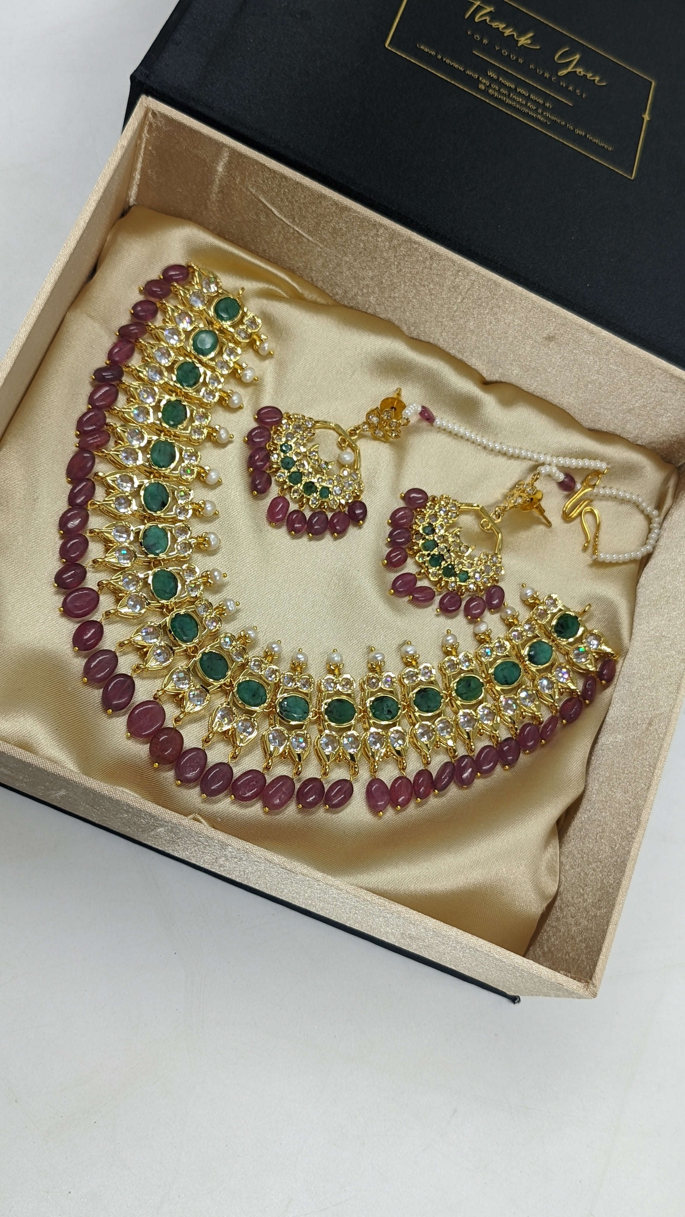 Tazkiya Real Ruby, Real Emerald n Real Pearls necklace set