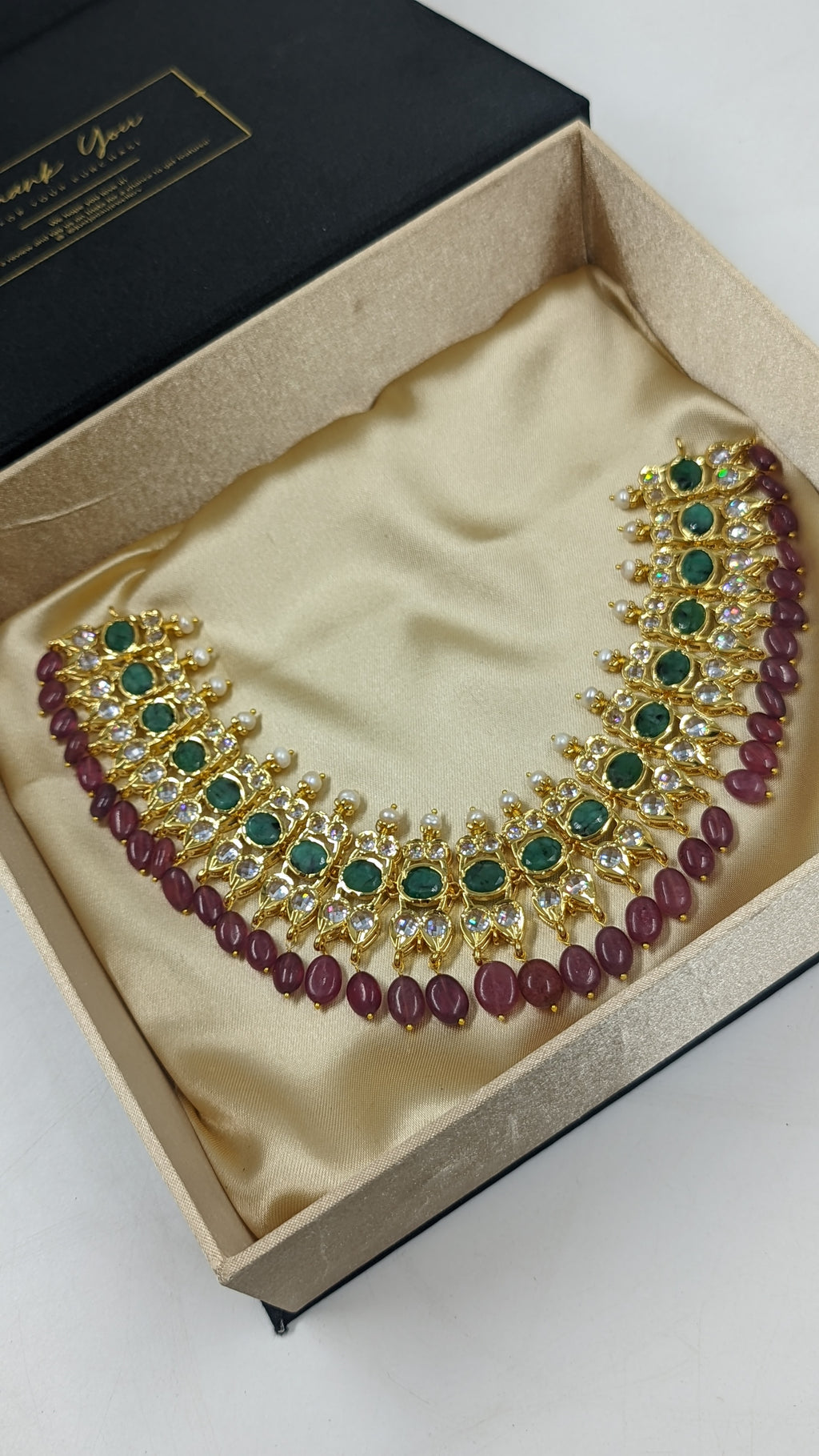 Tazkiya Real Ruby, Real Emerald n Real Pearls necklace set