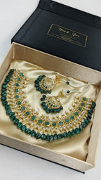 Tazkiya Real Emerald and Real Pearls Necklace set