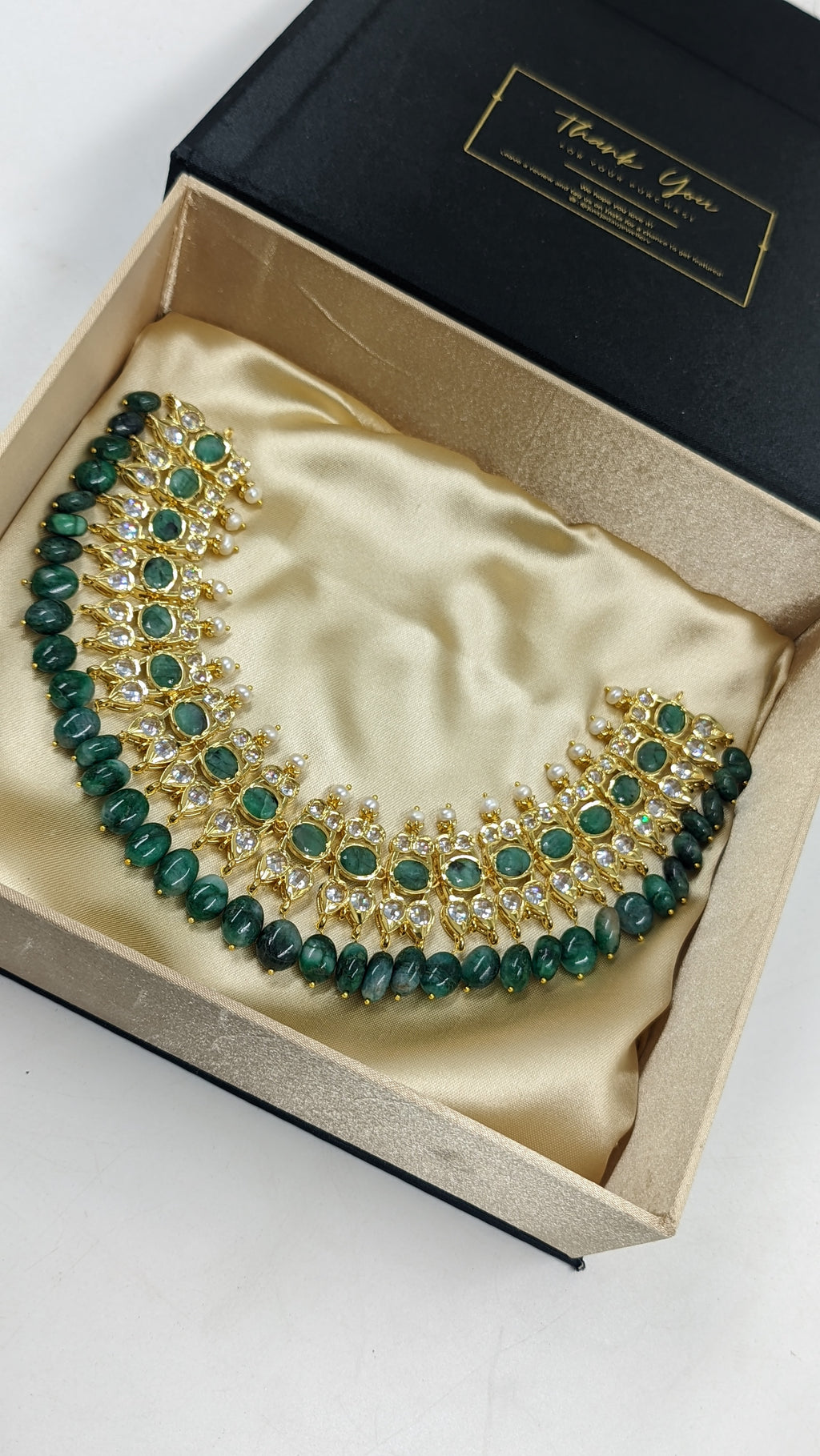 Tazkiya Real Emerald and Real Pearls Necklace set